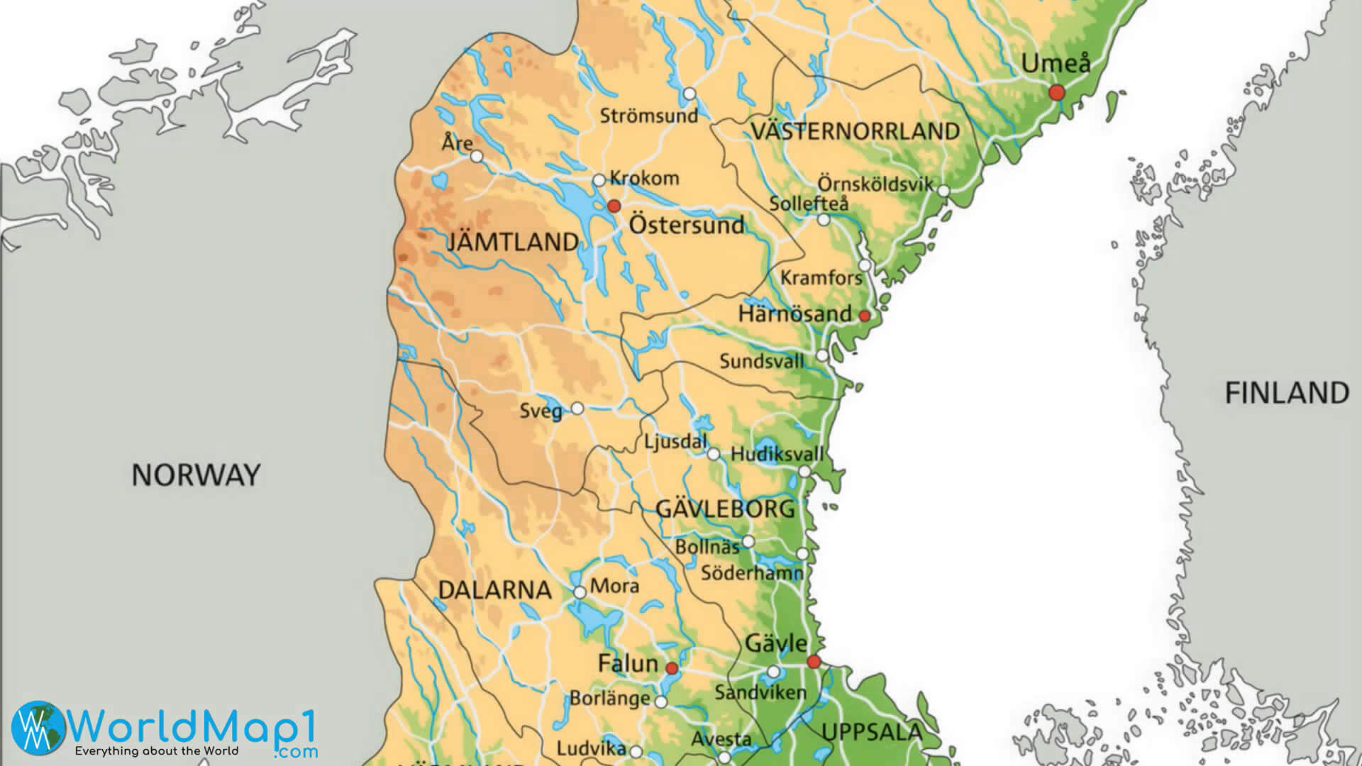 North Sweden Map with Norway Border